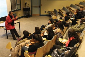 Award-winning director Eliaichi Kimaro talked about race and identity in relation to her documentray “A Lot Like You” in a lecture sponsored by Black Heritage Series and the Brown Center for Students of Color. (photo by Taneil Ruffin)